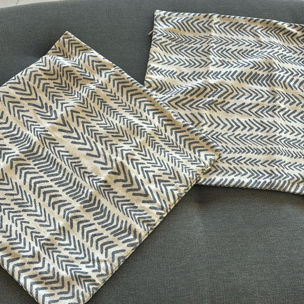 2 18x18 Pillow Covers Blue & Cream Handmade NWOT